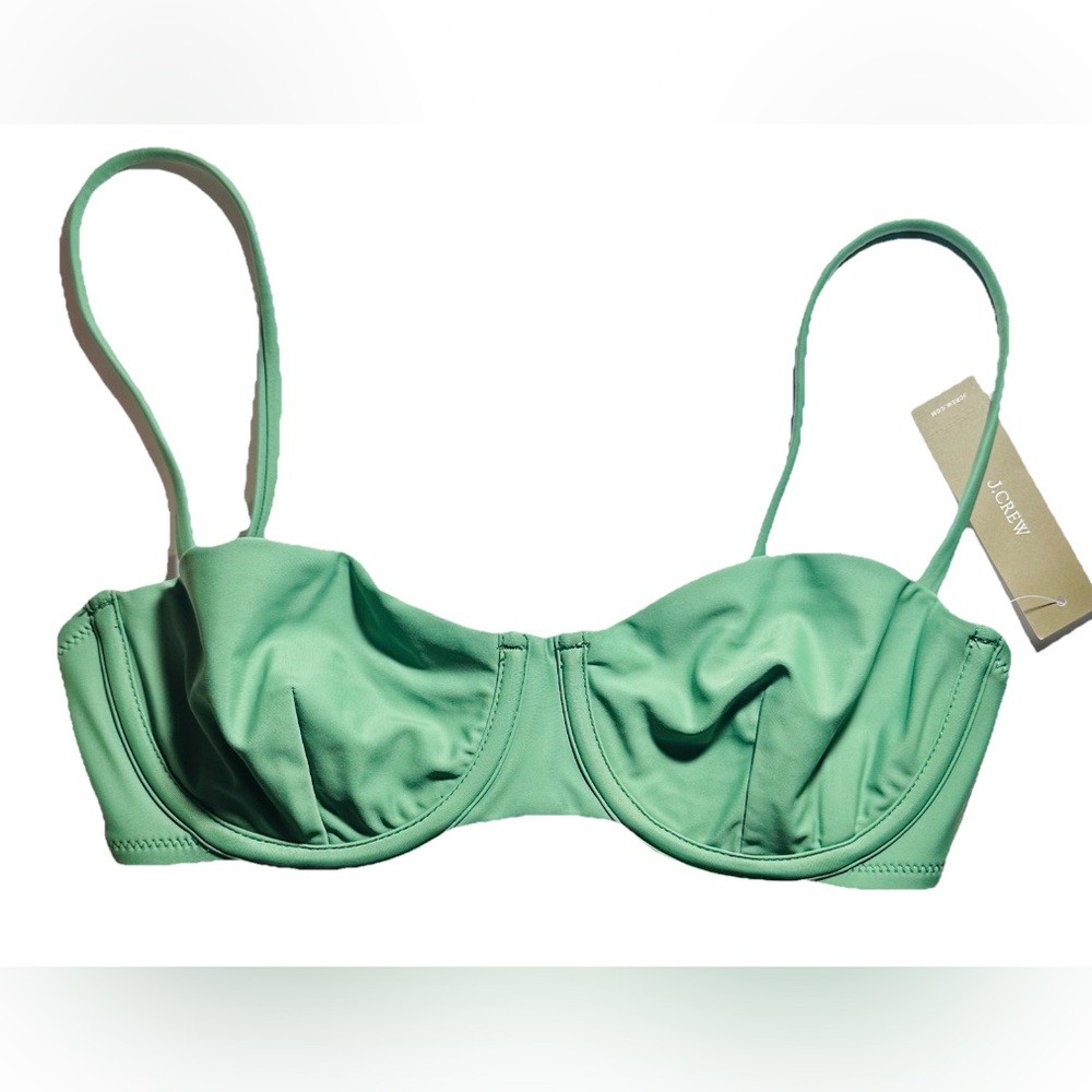 J.Crew Balconette Underwire Bikini Top Olive Green Sage Swim Ruched‎ Sze 32C NWT